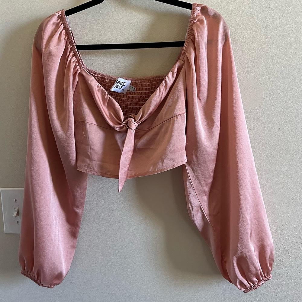 Pink Square Neck Puff Sleeve Shirt